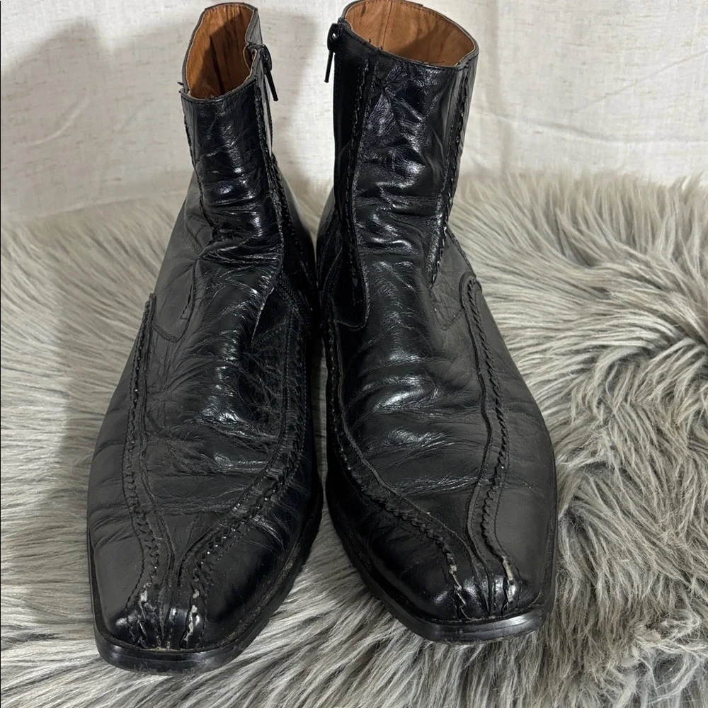 Bacco Bucci Black Leather Zip Ankle Boots